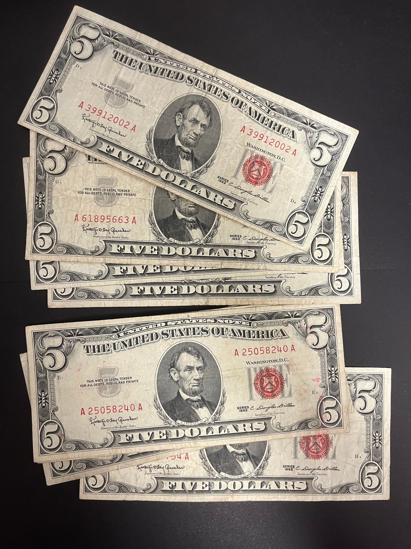 1953 $5 Red Seal United States Note - 3 Pack - Avg Circulated