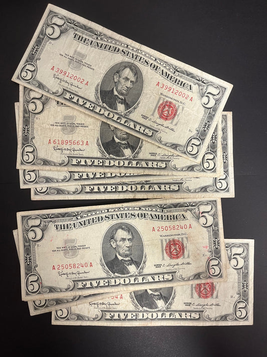 1953 $5 Red Seal United States Note - 3 Pack - Avg Circulated