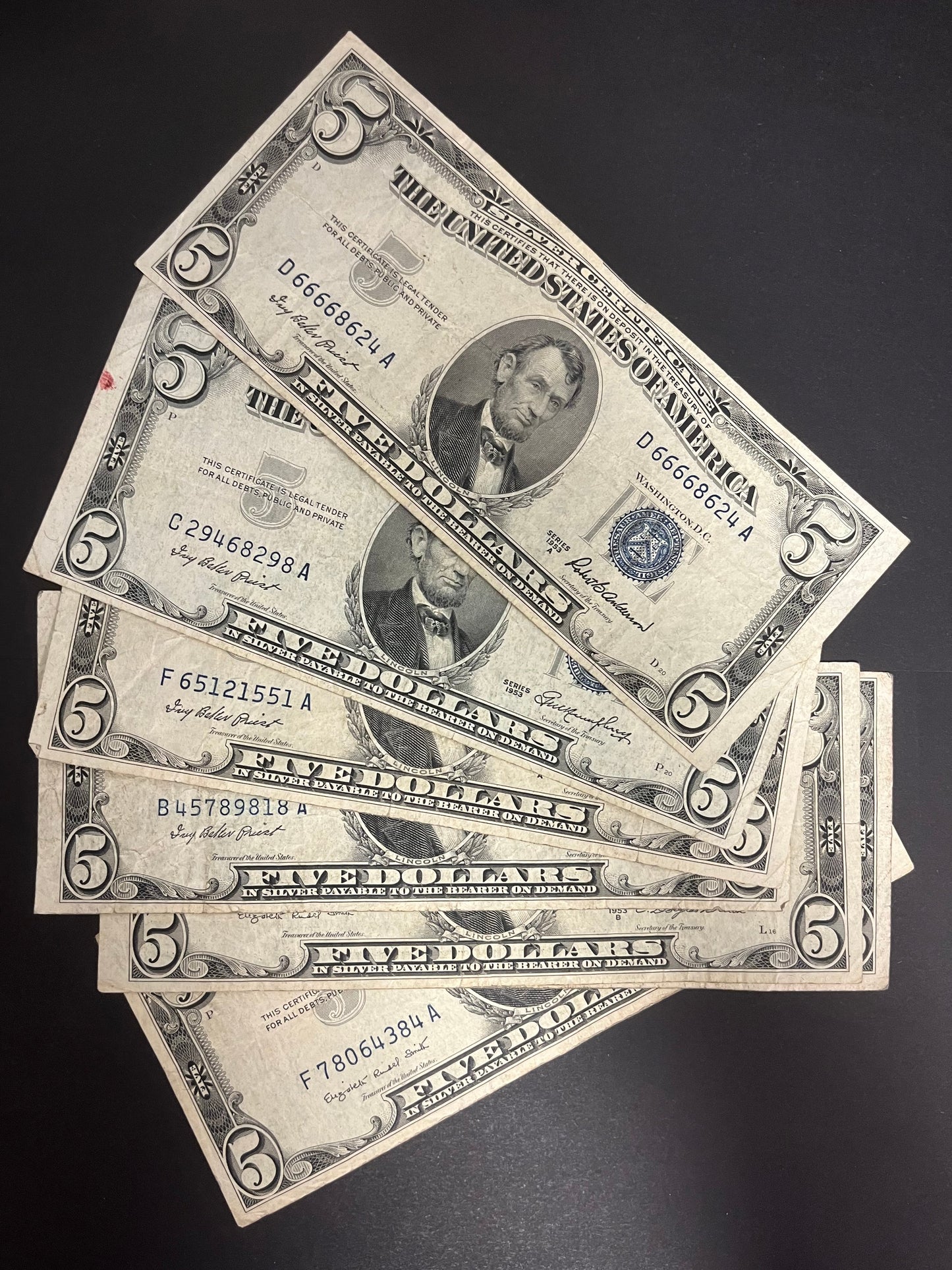 1953 $5 Silver Certificate Note Series - 3 Pack - Avg. Circulated