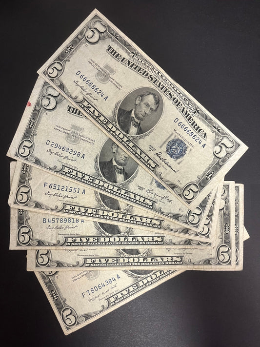 1953 $5 Silver Certificate Note Series - 3 Pack - Avg. Circulated