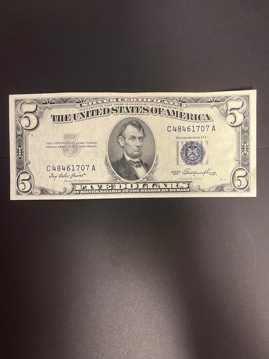 1953 $5 Silver Certificate - Crisp Blue Seal - 1707A
