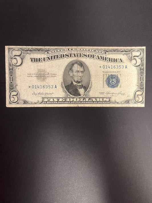 1953 $5 Silver Certificate Star Note - Blue Seal - 6353A