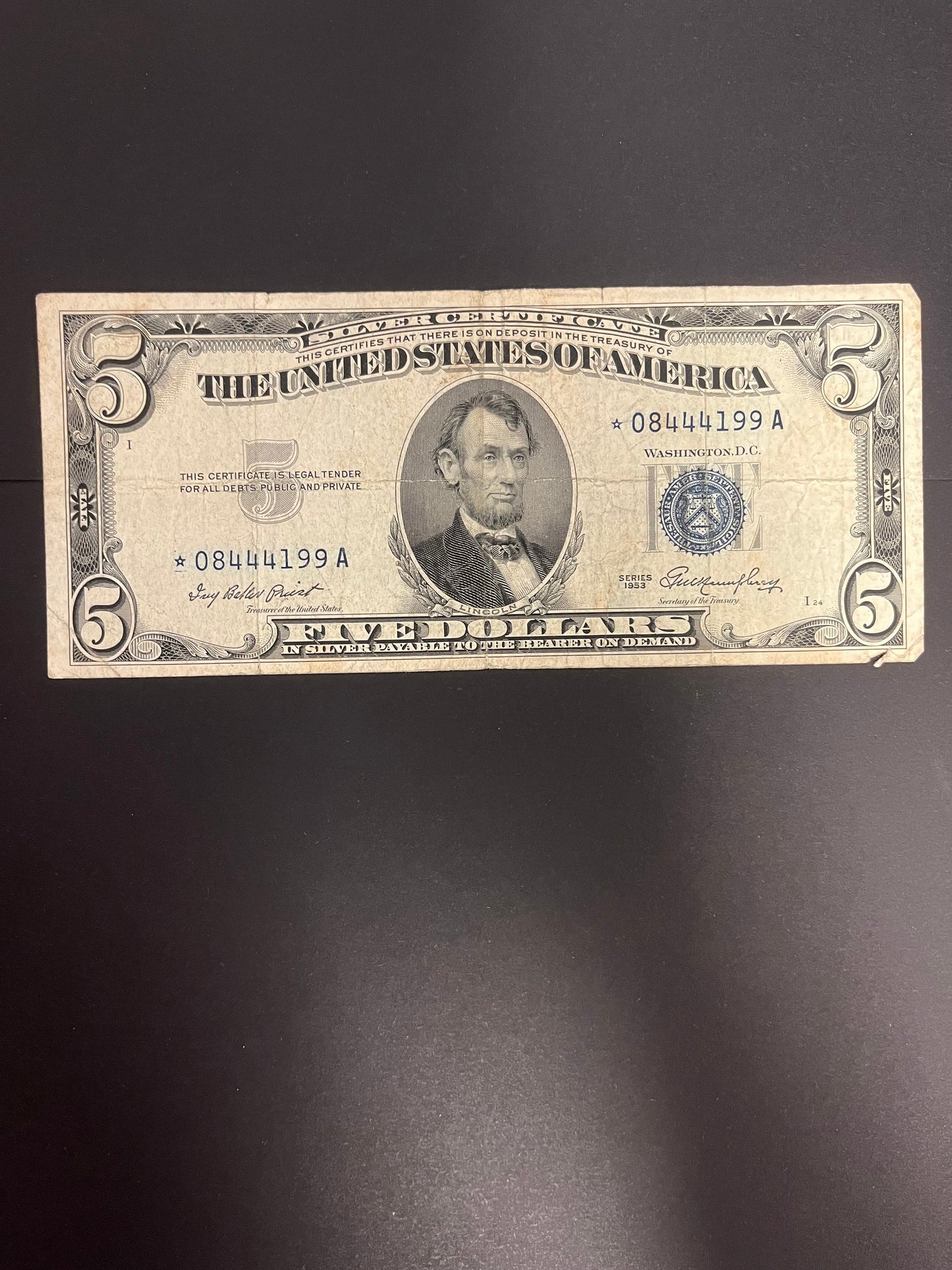 1953 $5 Silver Certificate Star Note - Blue Seal - 4199A