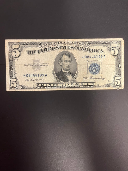 1953 $5 Silver Certificate Star Note - Blue Seal - 4199A