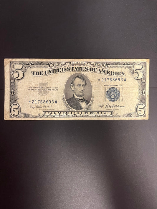 1953A $5 Silver Certificate Star Note - Blue Seal - 8693A