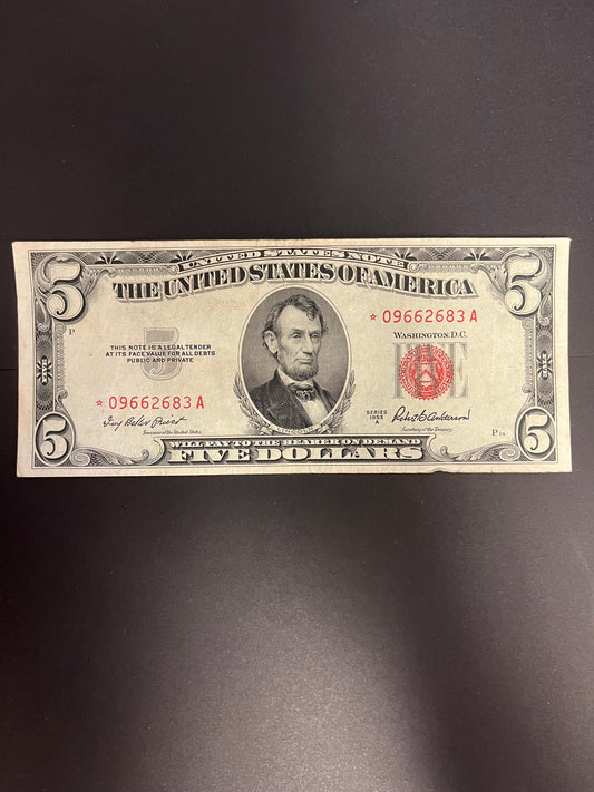 1953A $5 Red Seal Star Note - Circulated US Legal Tender 2683A
