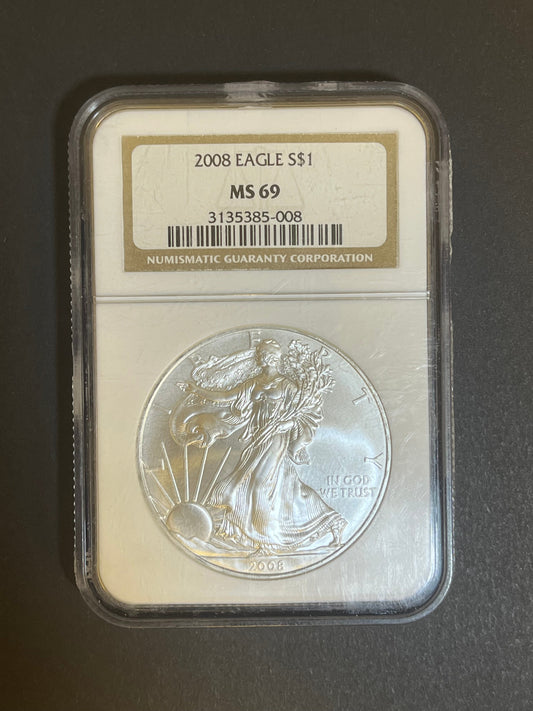2008 American Silver Eagle $1 - MS 69 NGC - Brilliant Uncirculated