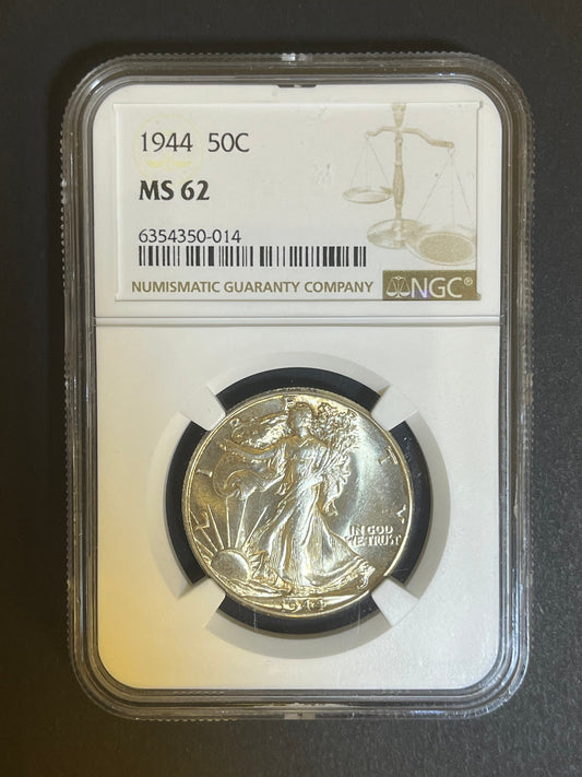 1944 Walking Liberty Half Dollar - MS 62 NGC - 90% Silver 50C Coin