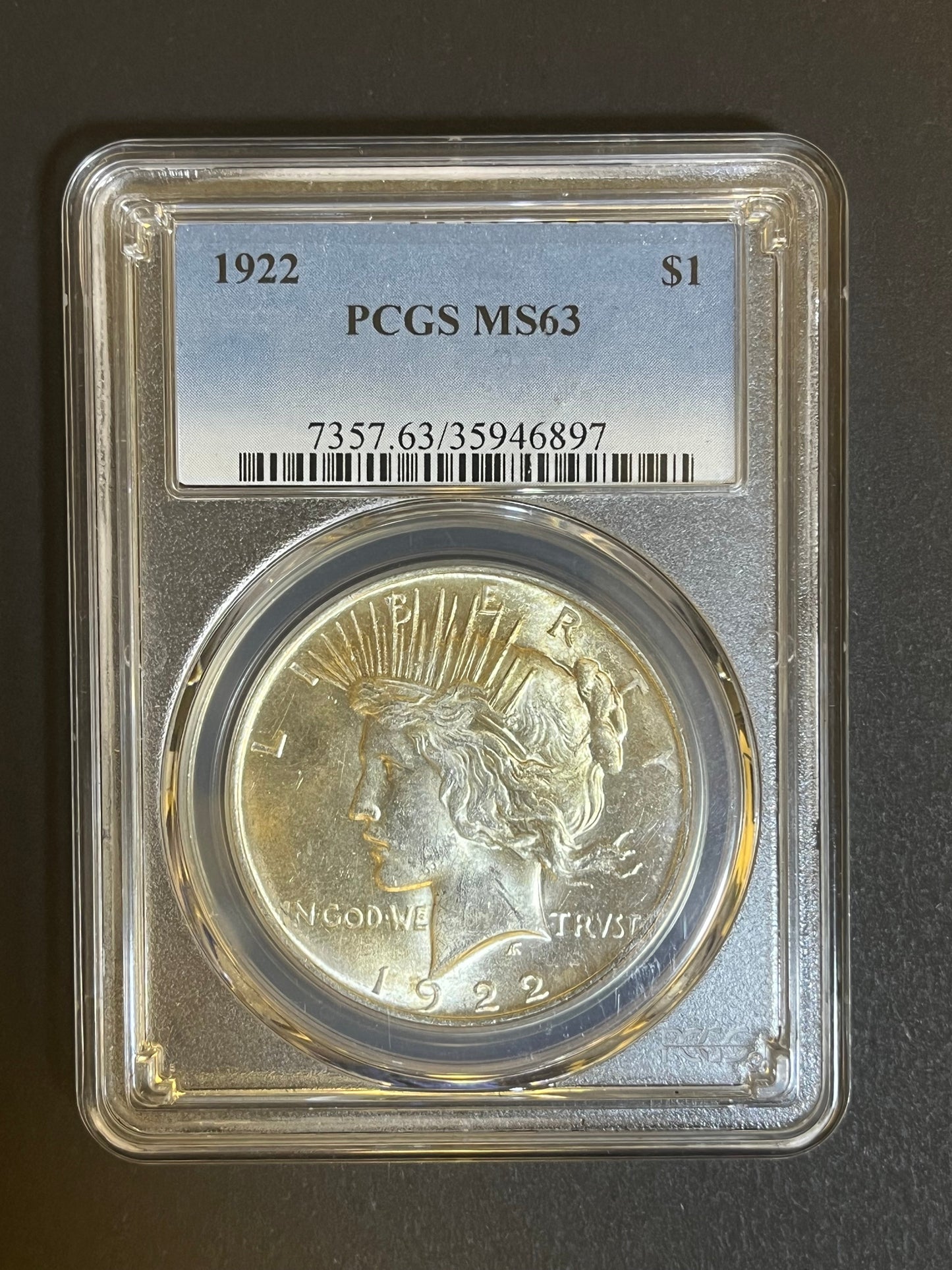 1922 Peace Silver Dollar $1 - PCGS MS63 - Bright Luster High Grade