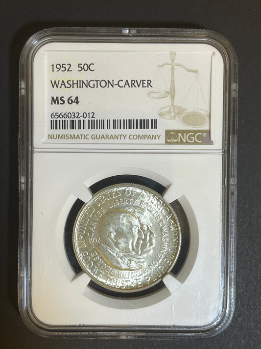 1952 Washington-Carver Commemorative Half Dollar - MS64 NGC 50C Coin