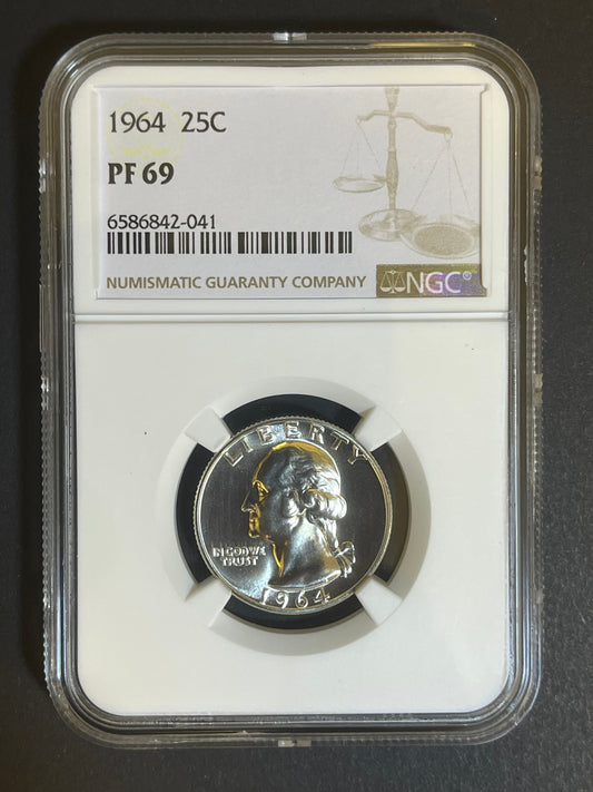 1964 Washington Quarter PF 69 - NGC Certified 90% Silver Proof Coin
