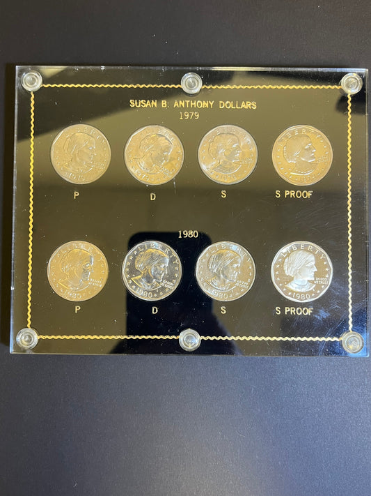 1979–1980 Susan B. Anthony Dollar 8-Coin Set W/Holder