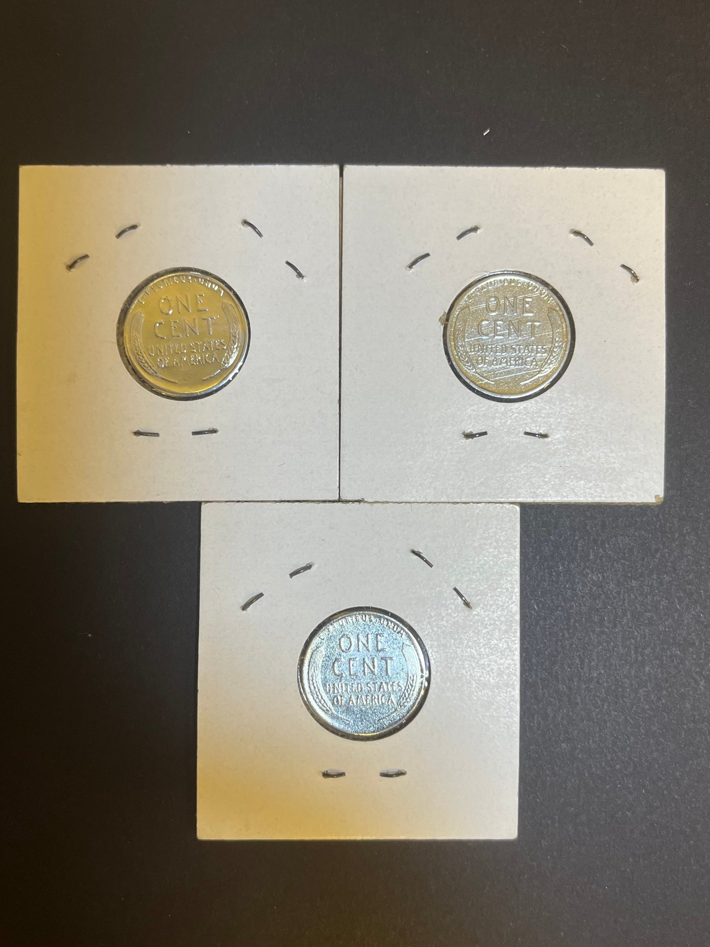 1943 Lincoln Steel Penny Trio - P D S Set - WWII Emergency Issue Cents