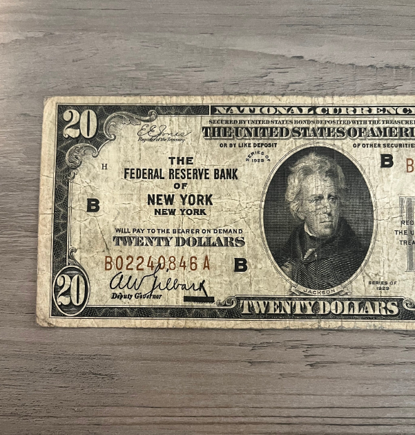 1929 20 Dollar Bill NEW YORK NY Federal Reserve Brown Seal Note B02240846A