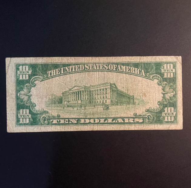 1929 National Currency 10 Dollar Bill Richmond Federal Reserve Bank US Old Paper Money Vintage Currency