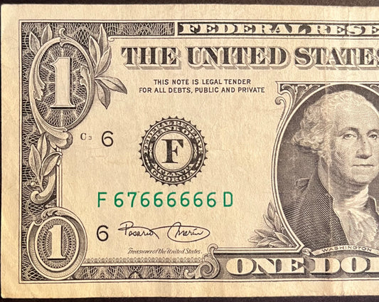 2003 Near Solid Serial Number One Dollar Bill United States Paper Money Federal Reserve Note