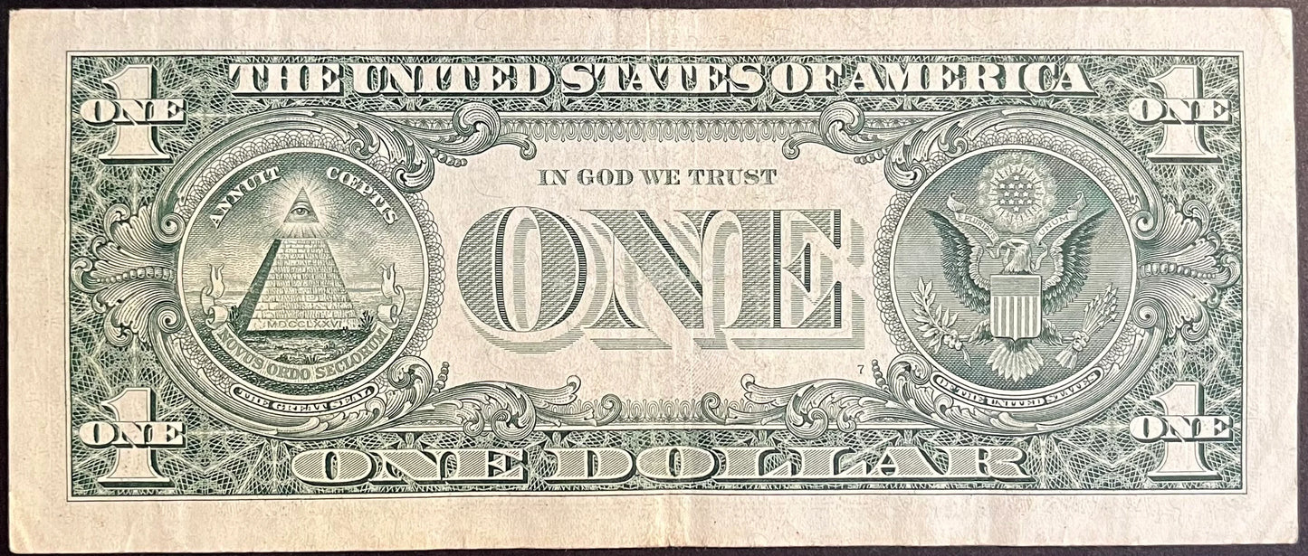 2003 Near Solid Serial Number One Dollar Bill United States Paper Money Federal Reserve Note