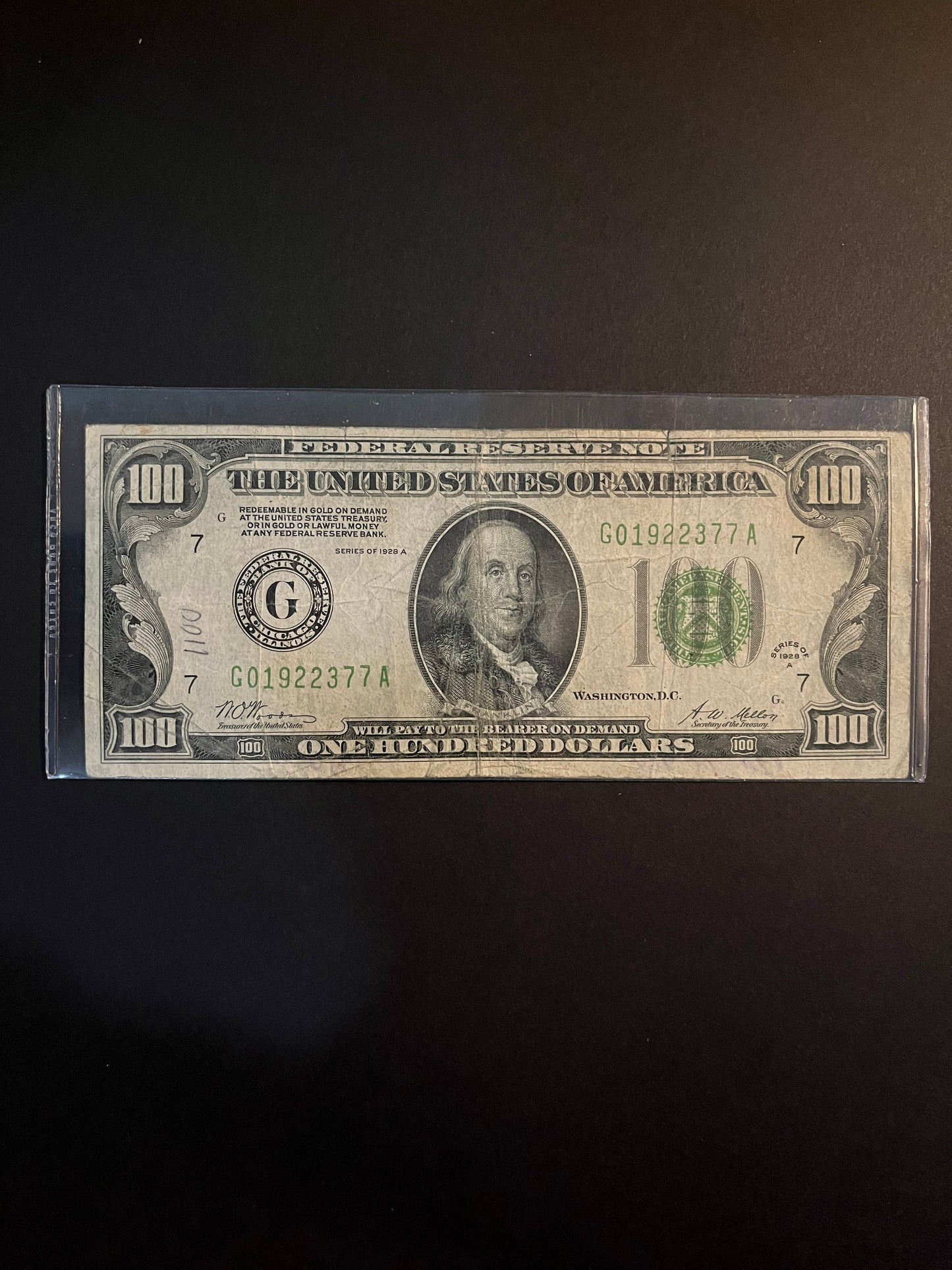 1928-A 100 Dollar Light Green Seal Federal Reserve Note