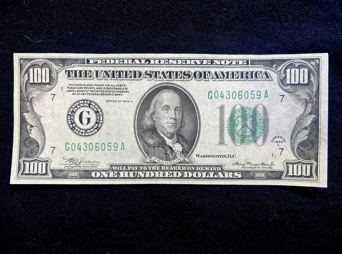 1934A 100 Dollar High Grade FRN Chicago Green Seal United States Old Paper Money