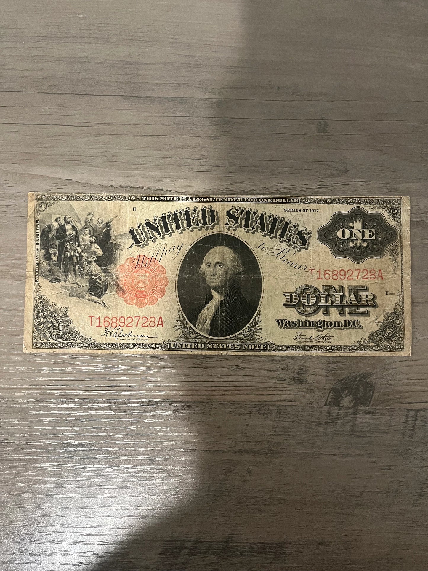 1917 1 Dollar Old US Paper Money Large Note SawHorse