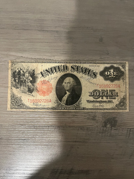 1917 1 Dollar Old US Paper Money Large Note SawHorse