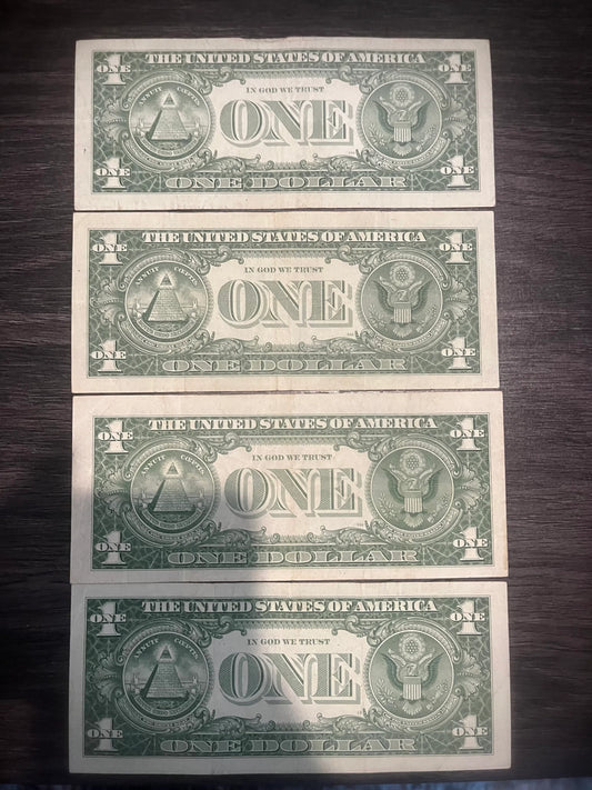 1957 one dollar silver certificates, old US paper money lot of 4