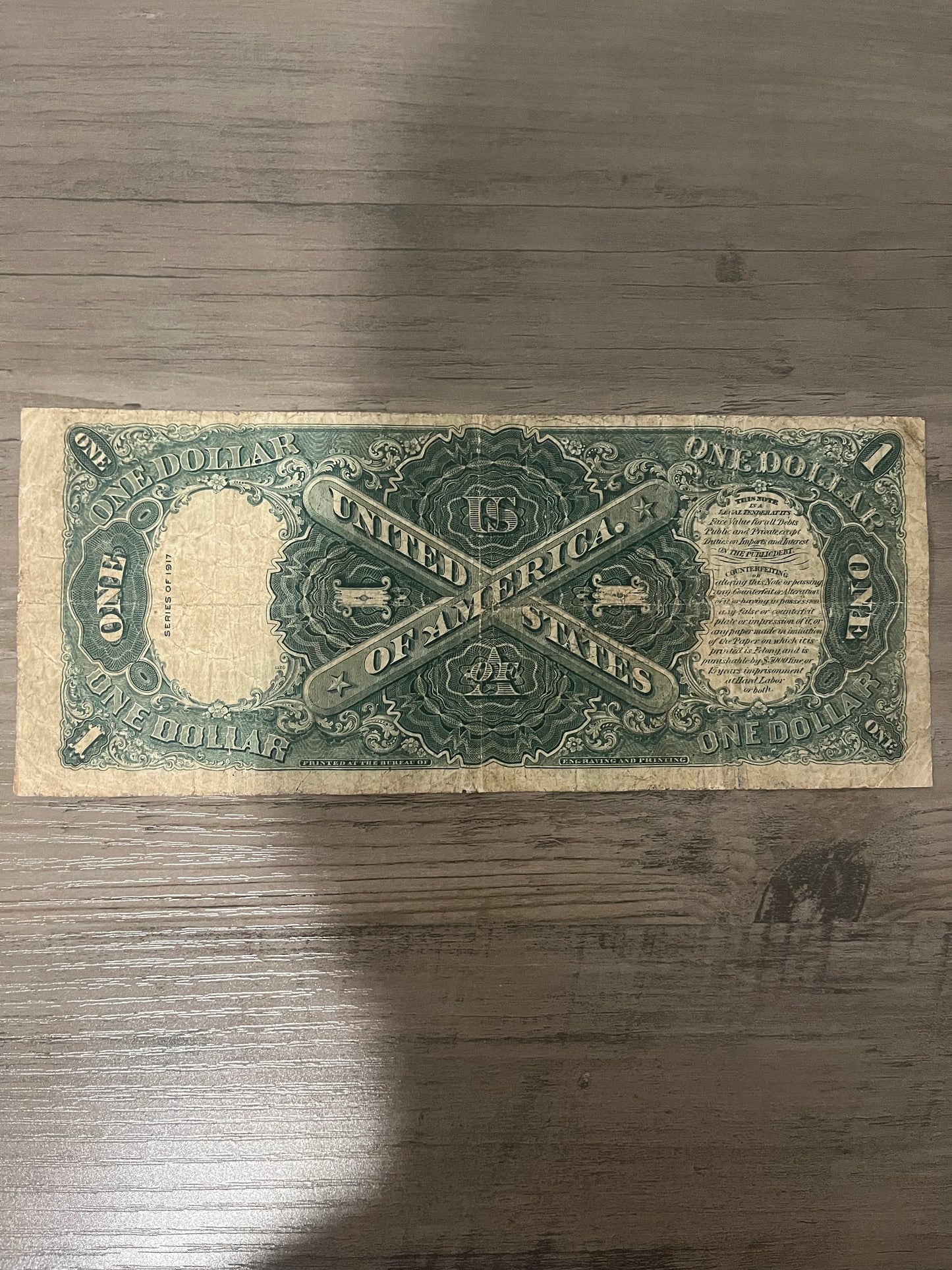 1917 1 Dollar Old US Paper Money Large Note SawHorse