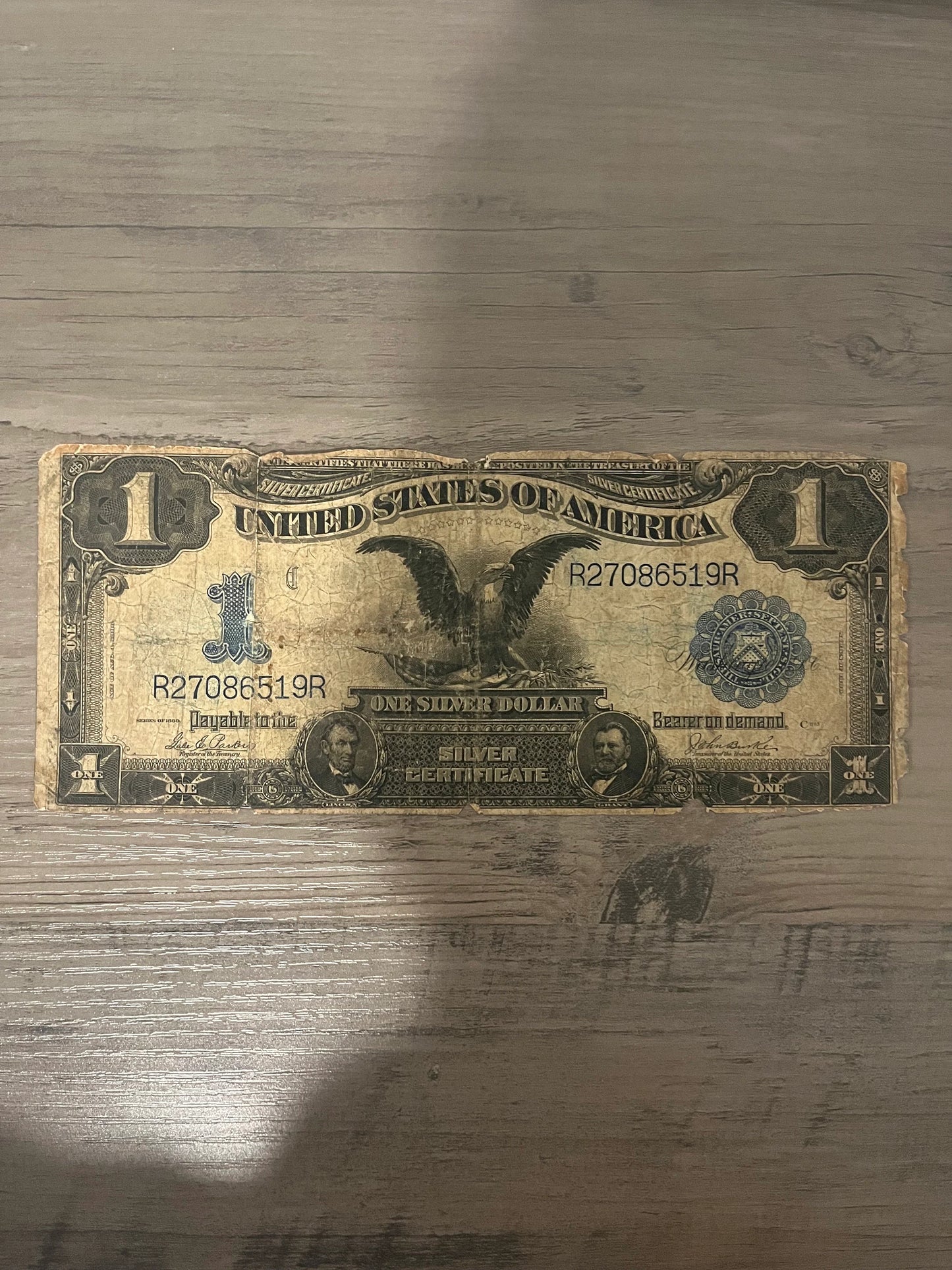 1899 1 Dollar Silver Certificate Eagle Dollar United States Paper Money Very Well Circulated Serial 6519R