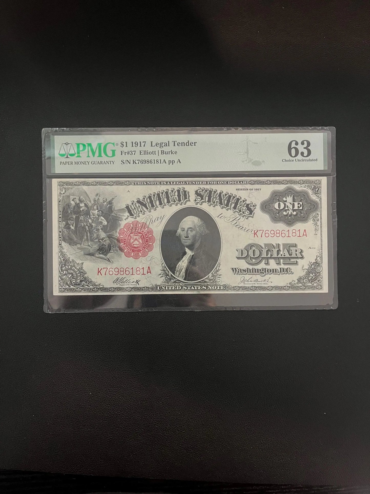 1917 1 Dollar Bill Large Size Old Paper Money United States - PMG 63