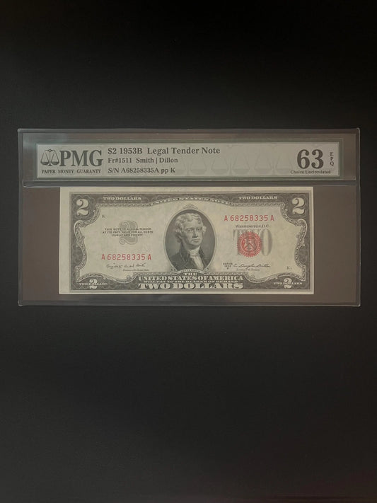 1953-B $2 Legal Tender Note Graded PMG 63 EPQ